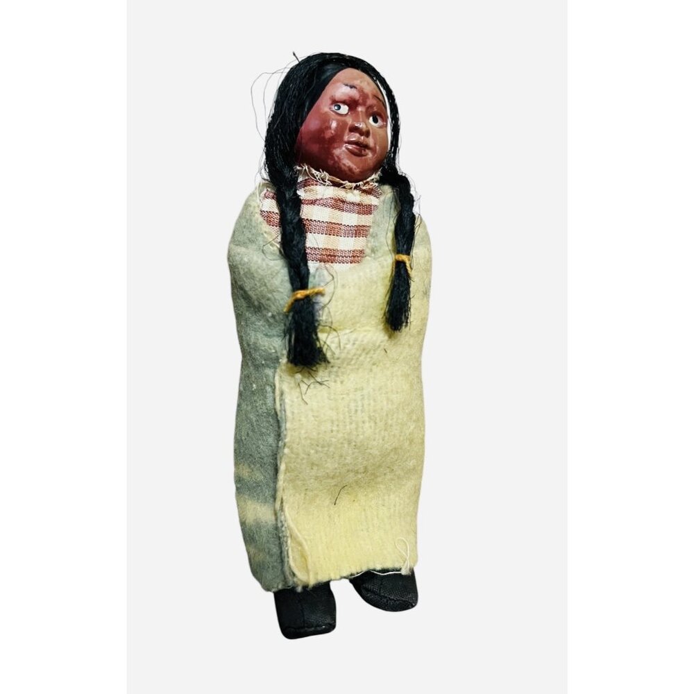 VINTAGE 5.5” Wood Body & Celluloid Head American Indian Doll Marked Japan‎